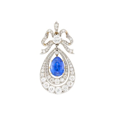 Lot 209 - Belle Epoque Platinum, Gold, Sapphire and Diamond Pendant-Brooch