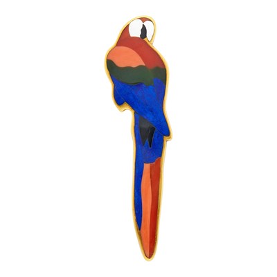 Lot 11 - Tiffany & Co. Gold and Multicolored Hardstone Parrot Clip-Brooch