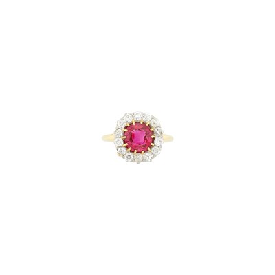 Lot 222 - Antique Gold, Platinum, Ruby and Diamond Ring