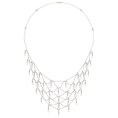 Lot 60 - Platinum, Pearl and Diamond Bib Necklace