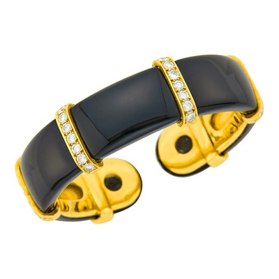 Lot 6 - Tiffany & Co., Paloma Picasso Gold, Black Onyx and Diamond Bangle Bracelet, France