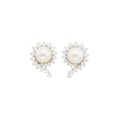 Lot 51 - Angela Cummings for Assael Pair of Platinum, Cultured Pearl and Diamond Earclips