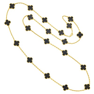 Lot 5 - Van Cleef & Arpels Gold and Black Onyx 'Alhambra' Necklace, France