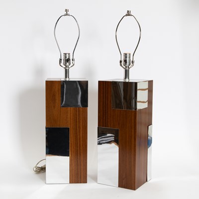 Lot 336 - Pair of Mid-Century Modern Style Chrome-Mounted Rosewood Lamps