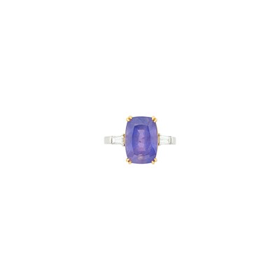Lot 66 - Platinum, Gold, Color-Change Sapphire and Diamond Ring
