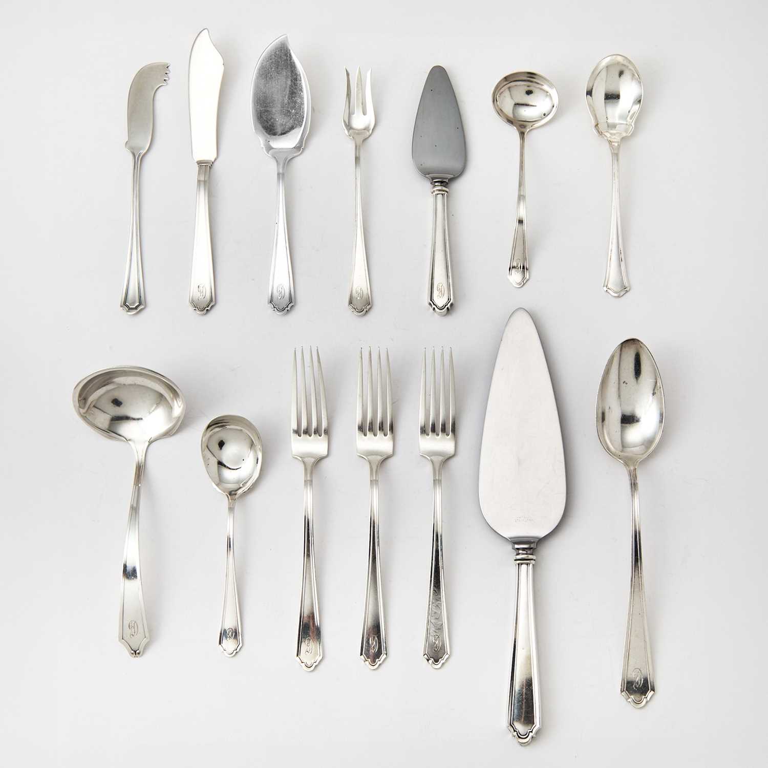 Lot 213 - Assembled Watson Sterling Silver "John Alden" Pattern Flatware Service