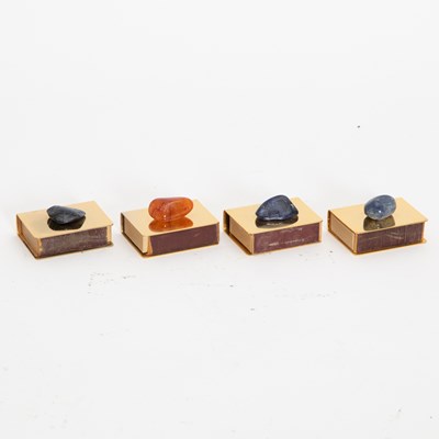 Lot 376 - Set of Four Gilt Metal Stone Stop Matchbox Cases