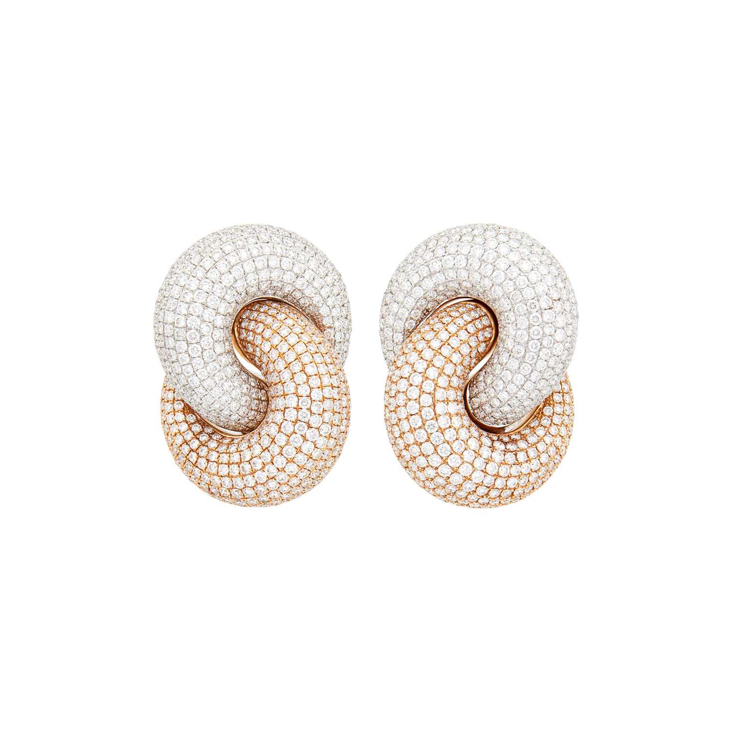 Lot 75 - Pair of Two-Color Gold and Diamond Earclips