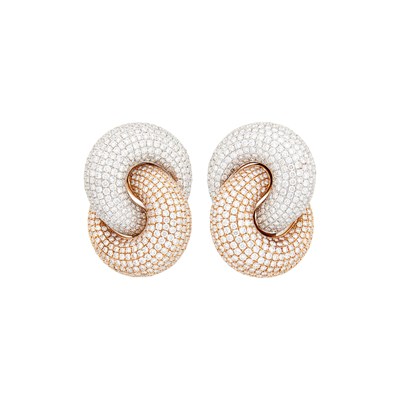 Lot 75 - Pair of Two-Color Gold and Diamond Earclips