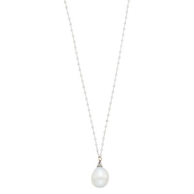 Lot 42 - South Sea Cultured Pearl and Diamond Pendant with Long Platinum and Diamond Chain Necklace