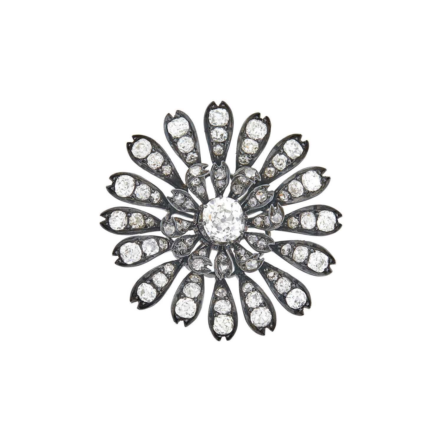 Lot 80 - Antique Silver, Gold and Diamond Flower Brooch