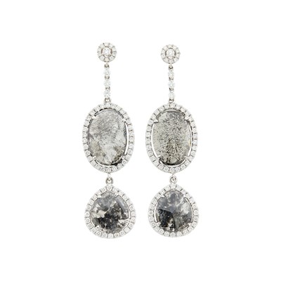 Lot 48 - Pair of White Gold, Sliced Colored Diamond and Diamond Pendant-Earrings