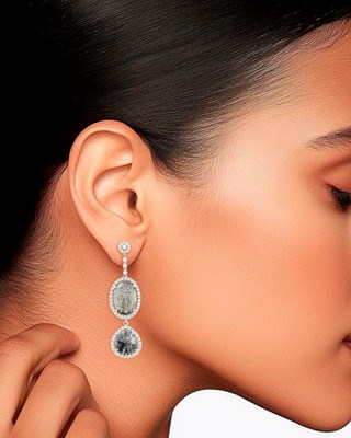Lot 48 - Pair of White Gold, Sliced Colored Diamond and Diamond Pendant-Earrings