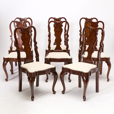 Lot 199 - Set of Six Dutch Rococo Style Inlaid Mahogany Dining Side Chairs