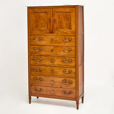Lot 258 - Louis XVI Marble Top Fruitwood Tall Cabinet