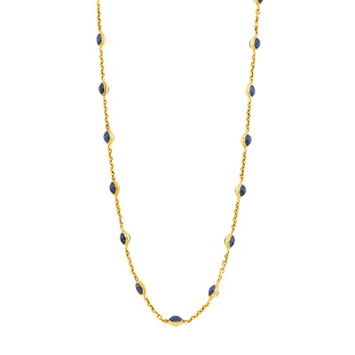 Lot 27 - Long Gold, Cabochon Sapphire and Diamond Chain Necklace