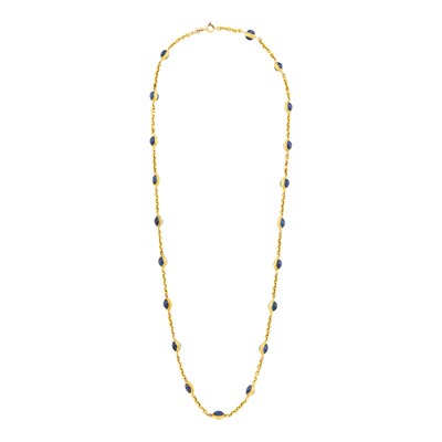 Lot 27 - Long Gold, Cabochon Sapphire and Diamond Chain Necklace