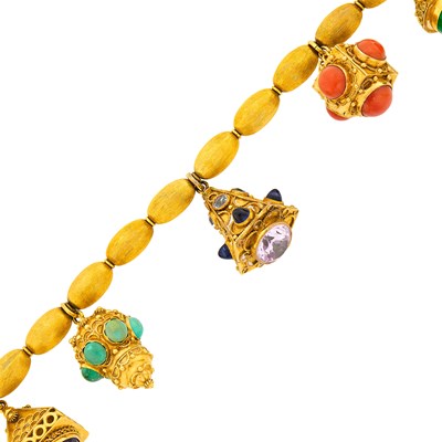 Lot 95 - Gold, Hardstone, Enamel and Gem-Set Charm Bracelet