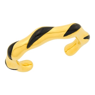 Lot 129 - Gold and Black Coral Bangle Bracelet