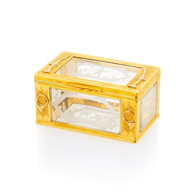 Lot 160 - Antique Gold, Platinum and Carved Rock Crystal Box