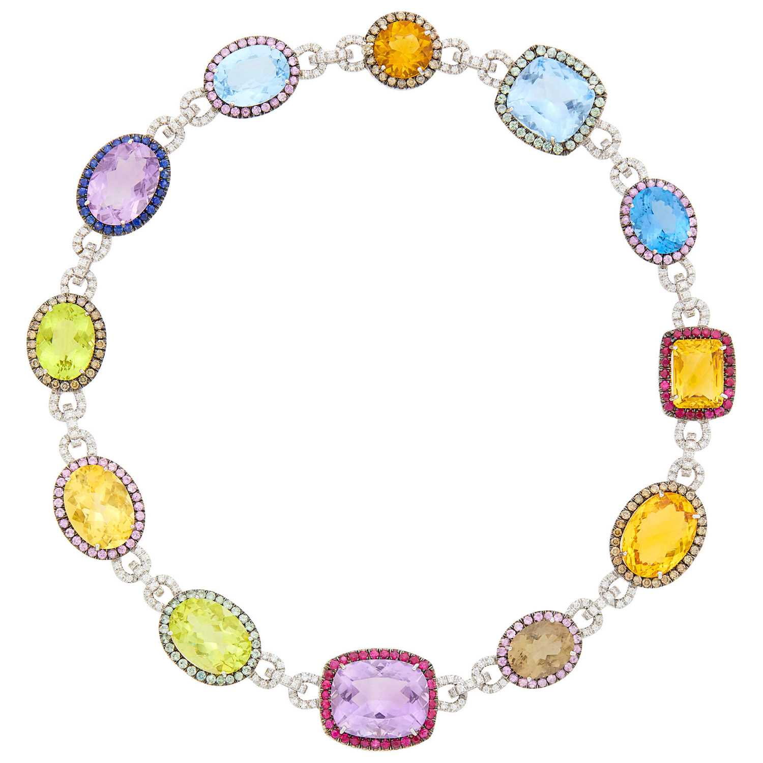 Lot 59 - White Gold, Colored Stone, Colored Diamond and Diamond Necklace