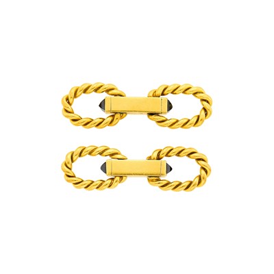 Lot 61 - Kutchinsky Pair of Fluted Gold and Sapphire Cufflinks