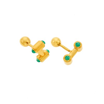 Lot 1306 - Tiffany & Co. Pair of Gold and Cabochon Emerald Cufflinks