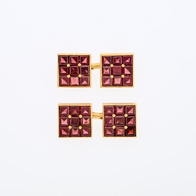 Lot 1143 - Pair of Gold and Garnet Cufflinks