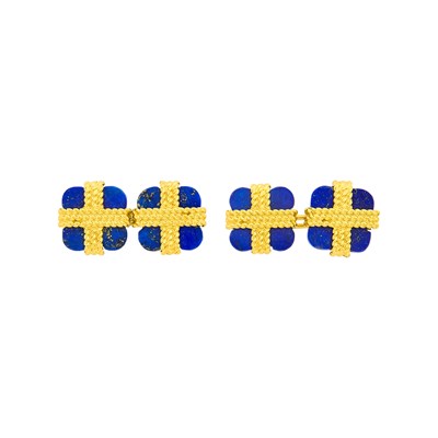 Lot 105 - Van Cleef & Arpels Pair of Gold and Lapis Cufflinks