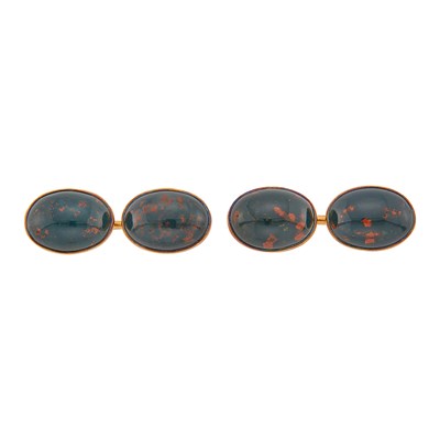 Lot 1318 - Pair of Gold and Bloodstone Cufflinks