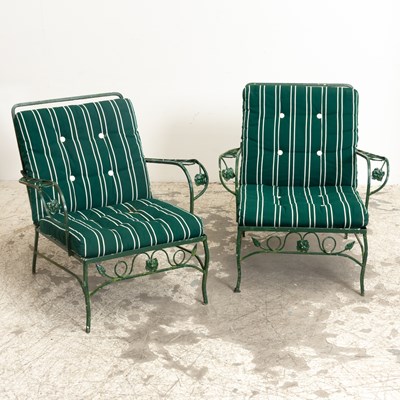 Lot 394 - Pair of Green Painted Metal Armchairs
