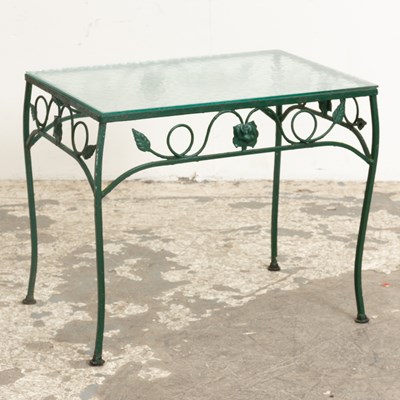 Lot 395 - Green Painted Glass Top Side Table