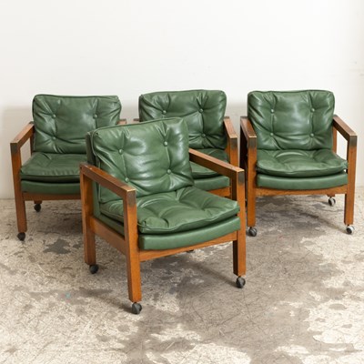 Lot 396 - Set of Four Mid-Century Modern Leather Upholstered Armchairs