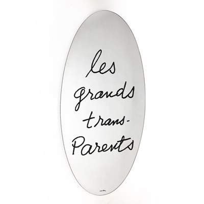 Lot 19 - Screenprinted Glass "Les Grands Trans-Parents" Elliptical Wall Mirror