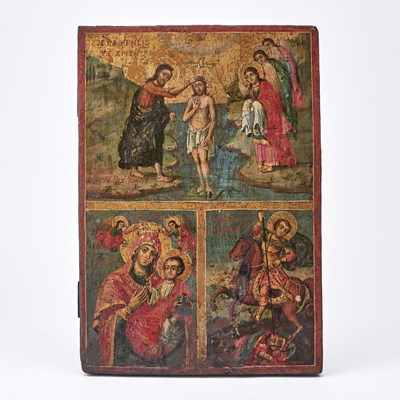 Lot 1008 - Greek Painted Panel Tripartite Icon