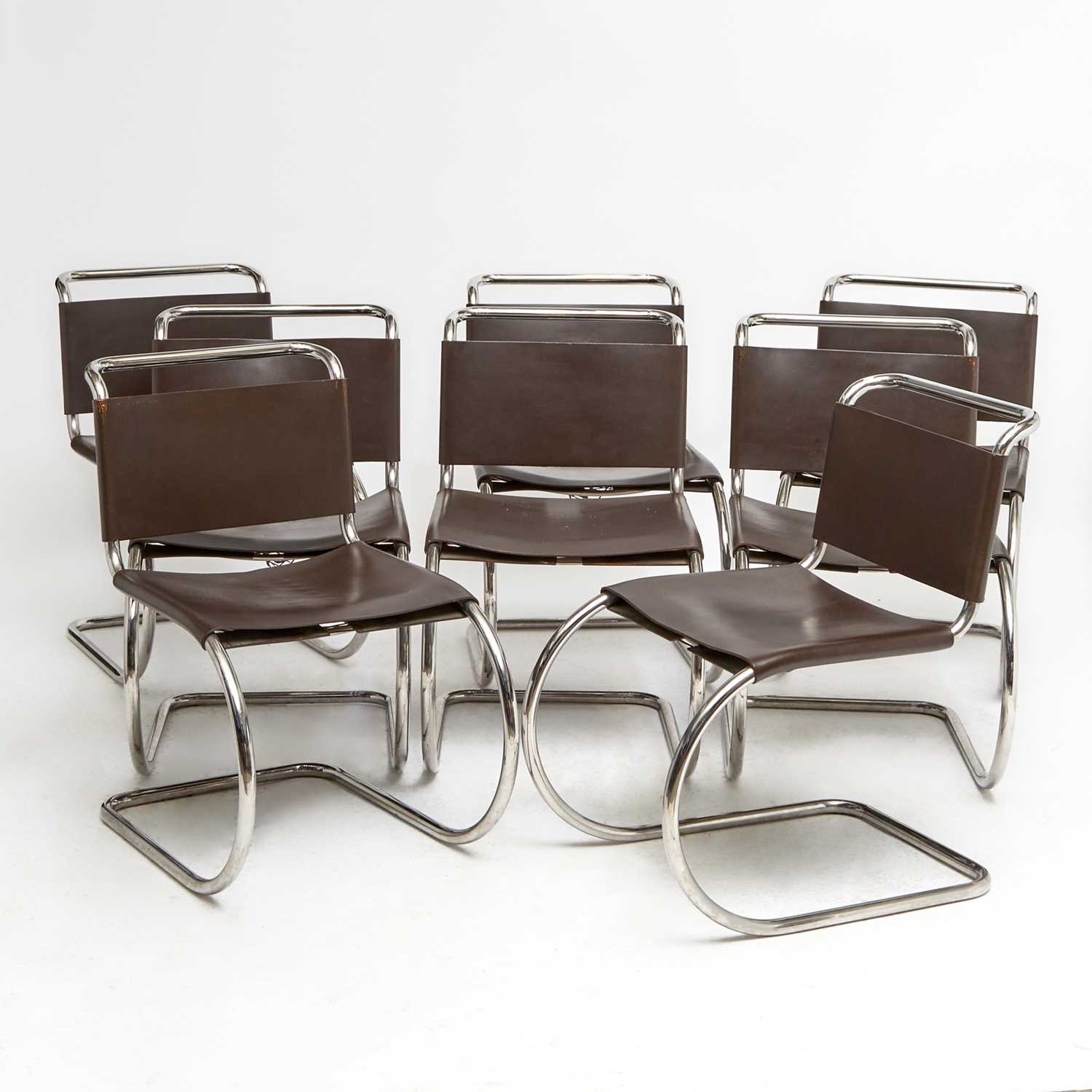 Lot 98 - Set of Eight Mies van der Rohe Leather and Tubular Steel "MR10" Dining Chairs