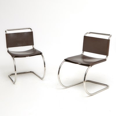 Lot 98 - Set of Eight Mies van der Rohe Leather and Tubular Steel "MR10" Dining Chairs