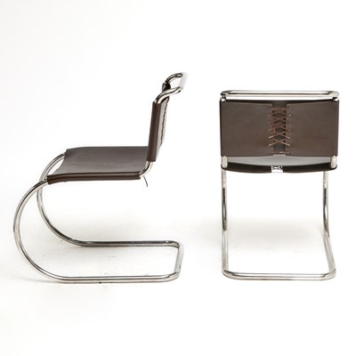 Lot 98 - Set of Eight Mies van der Rohe Leather and Tubular Steel "MR10" Dining Chairs