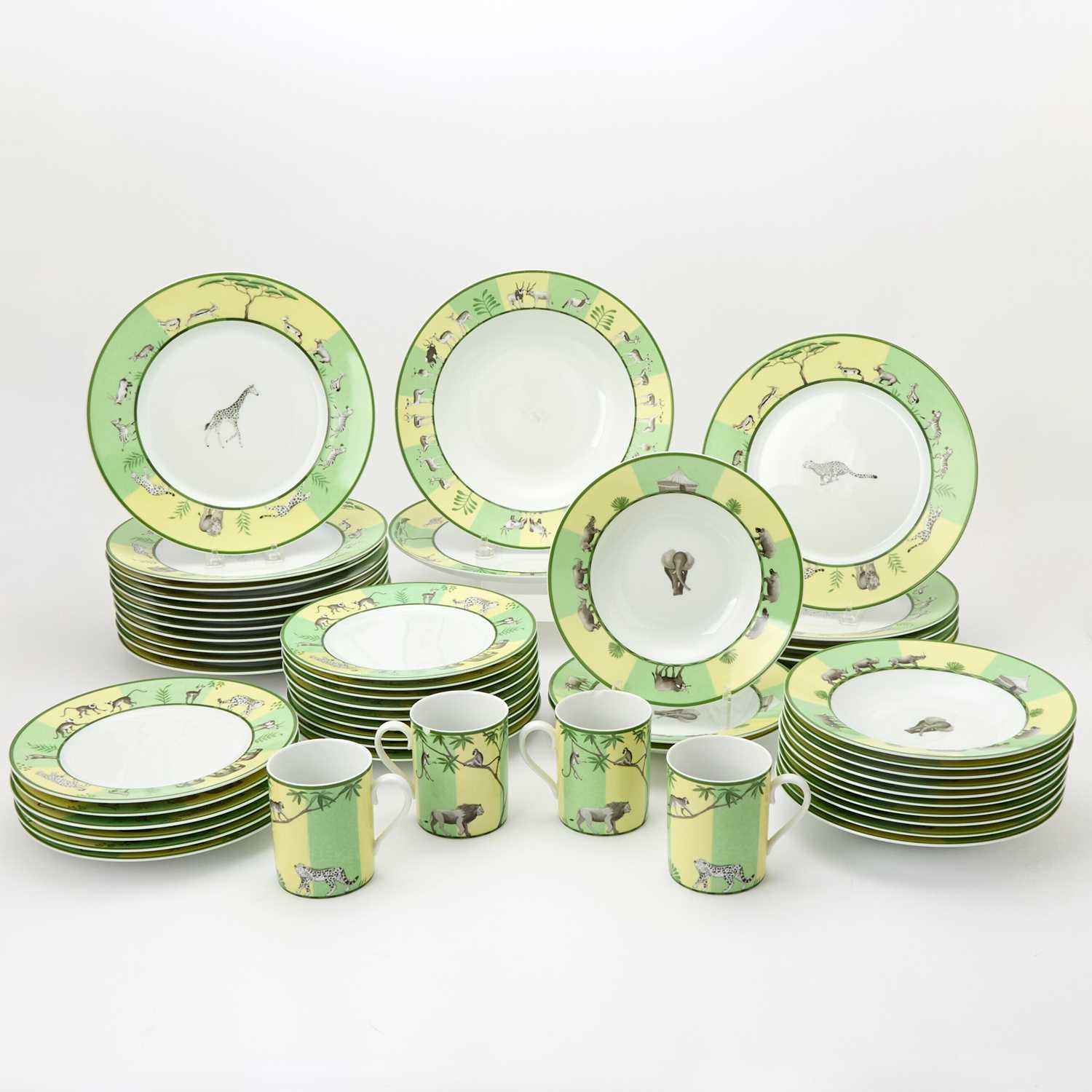 Lot 151 - Hermès Porcelain 'Africa Green' Pattern Partial Dinner Service