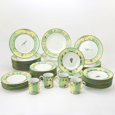 Lot Hermès Porcelain 'Africa Green' Partial Dinner Service
