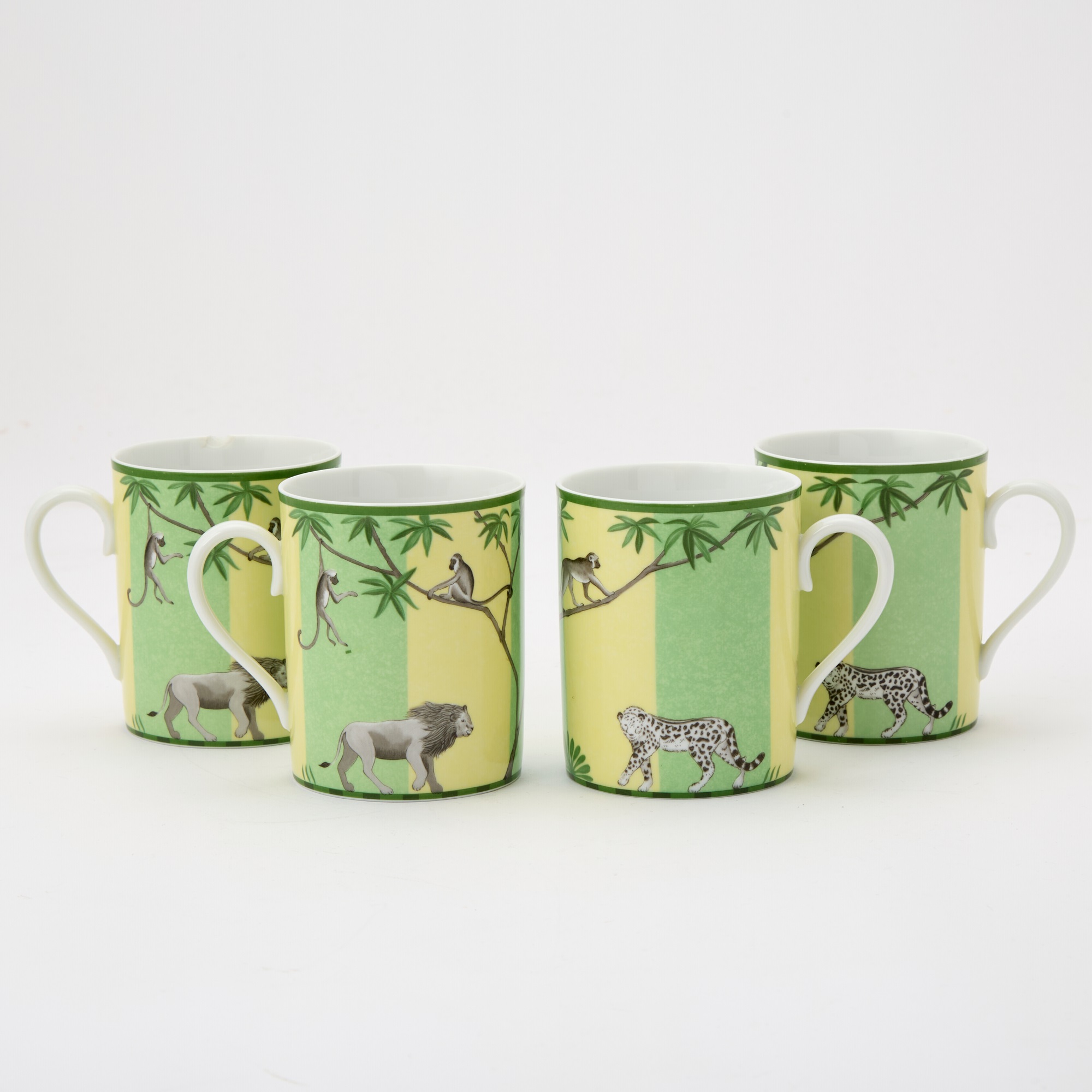 Service à Petit Déjeuner Hermès Africa Morning Cup En Porcelaine - 2 Tasses Et Soucoupes Vertes