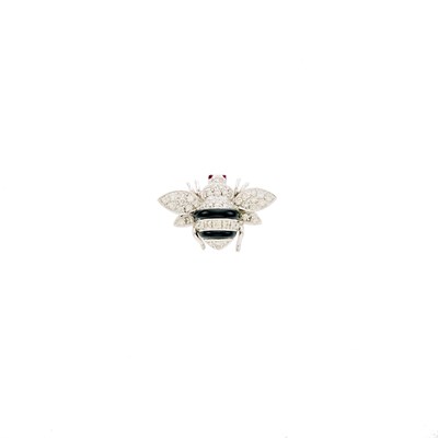 Lot 1124 - White Gold, Diamond and Black Enamel Bee Pin