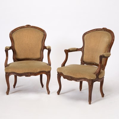 Lot 266 - Pair of Italian Louis XV Walnut Fauteuils