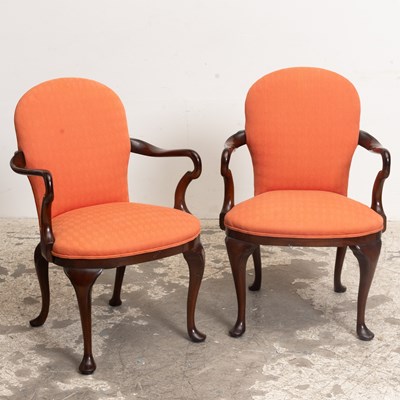Lot 28 - Pair of George II Style Upholstered Mahogany Armchairs