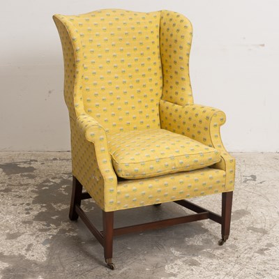 Lot 171 - George III Style Upholstered Mahogany Wing Chair