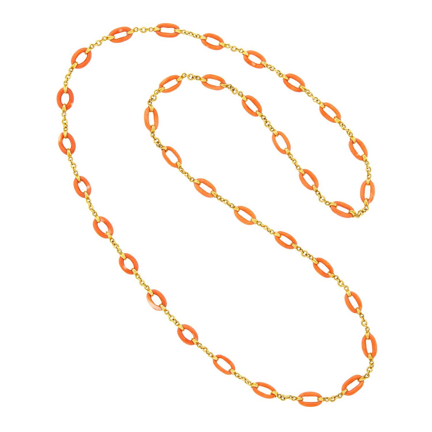Lot 15 - Long Gold and Coral Link Necklace