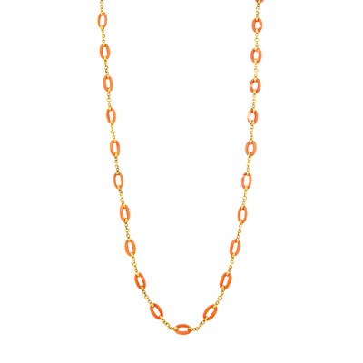 Lot 15 - Long Gold and Coral Link Necklace