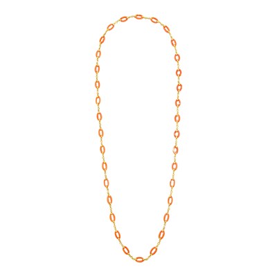 Lot 15 - Long Gold and Coral Link Necklace