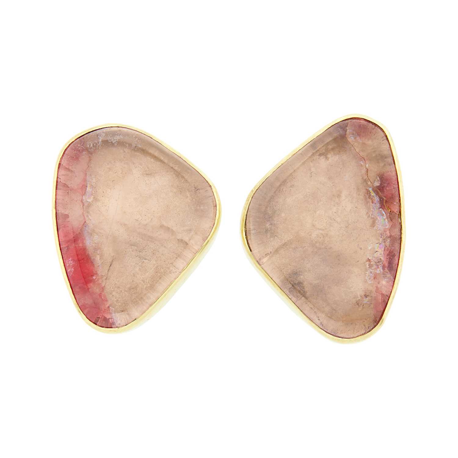 Lot 1015 - Harry Fireside Pair of Gold and Pink Tourmaline Earrings