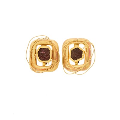 Lot 1150 - Pair of Gold and Tumbled Ruby Earclips